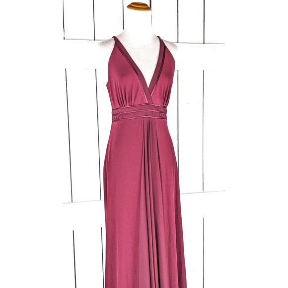 Calvin Klein burgundy maroon stretch sheer panel sleeveless long maxi dress - Picture 5 of 7